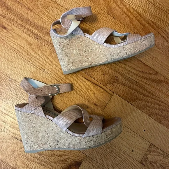 Jimmy Choo Women's Tan Wedge Sandals - Picture 1 of 6